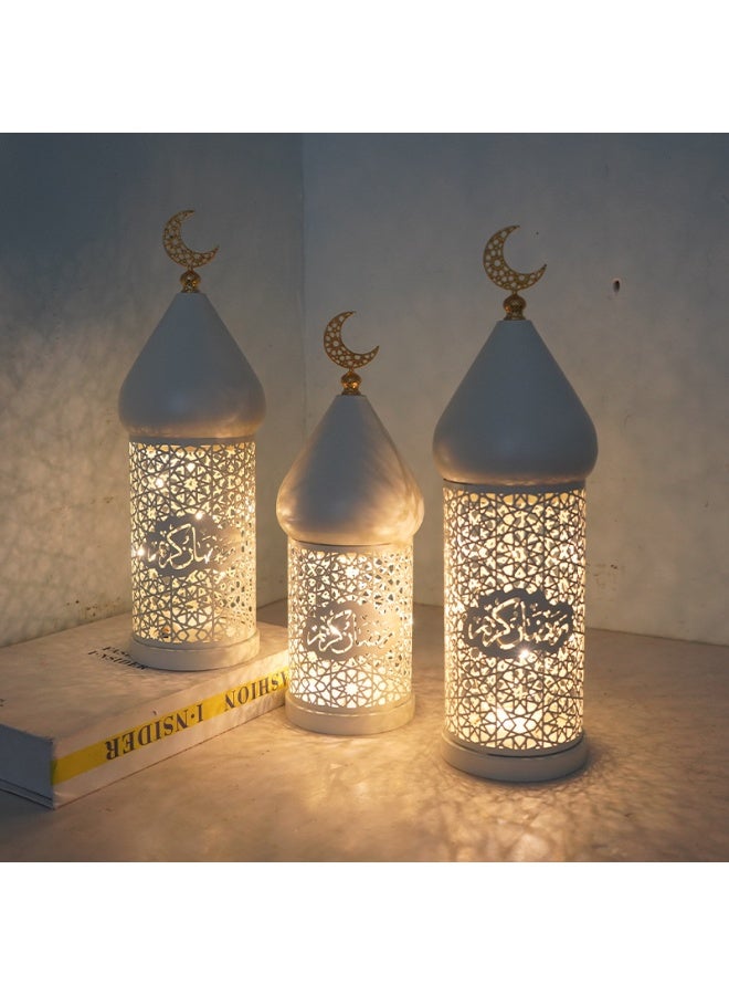 CityRiya-Long Ramadan Lanterns, Ramadan Lantern Lights, Eid Mubarak Decorative Lamp, Intricate Hollow-Out Islamic LED Lanterns, Gold Ramadans Lantern Decorations for Home Party Table Windows (S) - Image 4